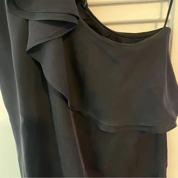 Theory Asymmetrical, One-shoulder Silk Blouse with Ruffle - Picture 5 of 12